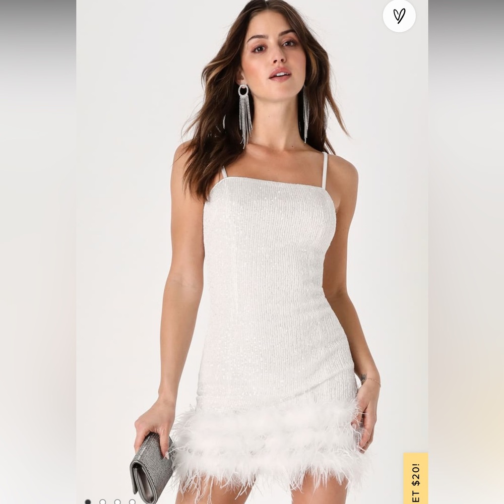 LULUS Truly Sensational White Sequin Feather Mini Dress